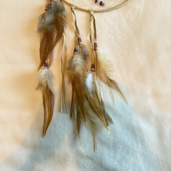 Feather Spiral Dream Catcher Handmade Amethyst Stone Boho Wall Hanging 26" Long - Picture 3 of 5